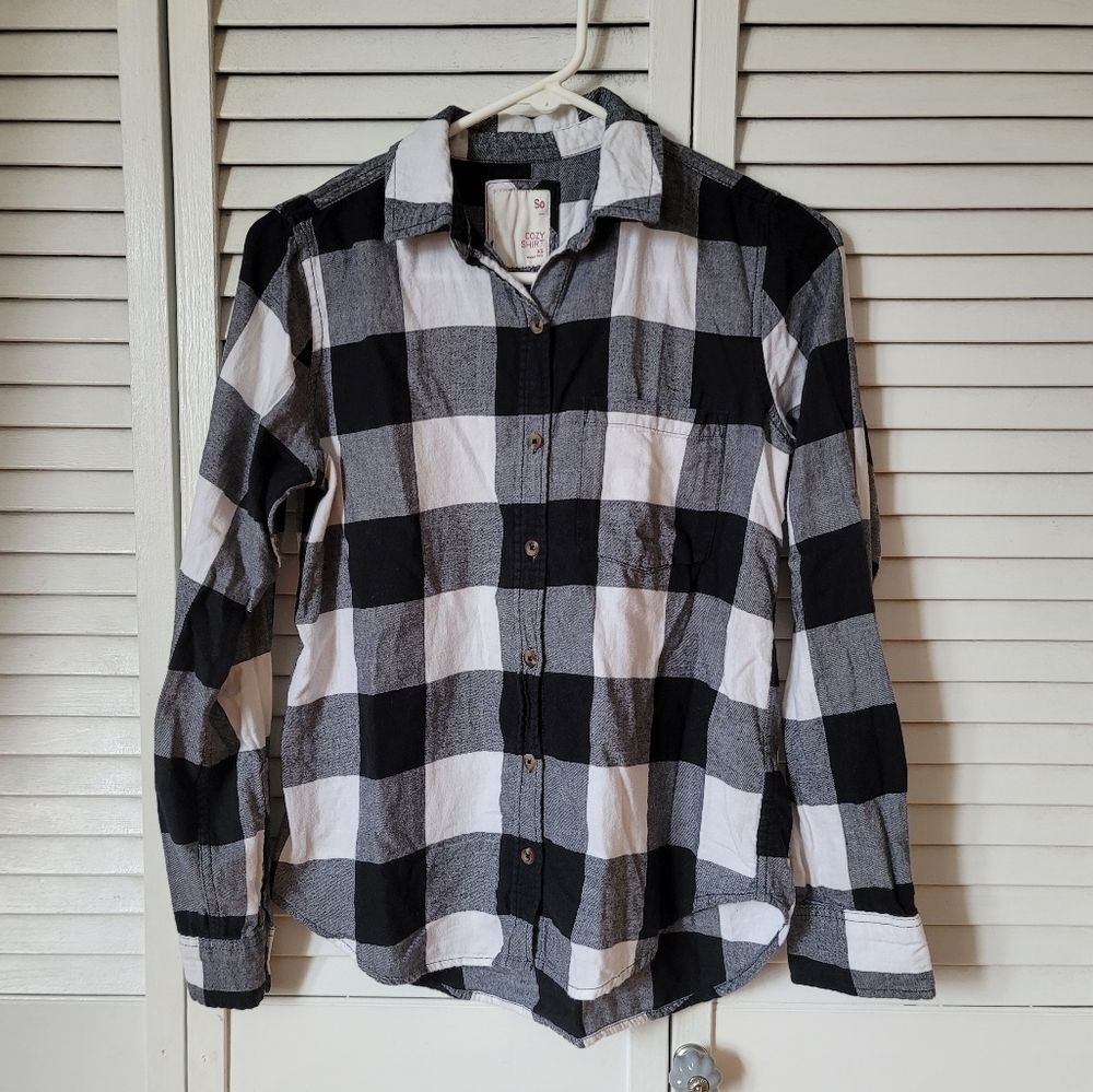 SO Cozy Buffalo Plaid Cotton Flannel Shirt, Size XS